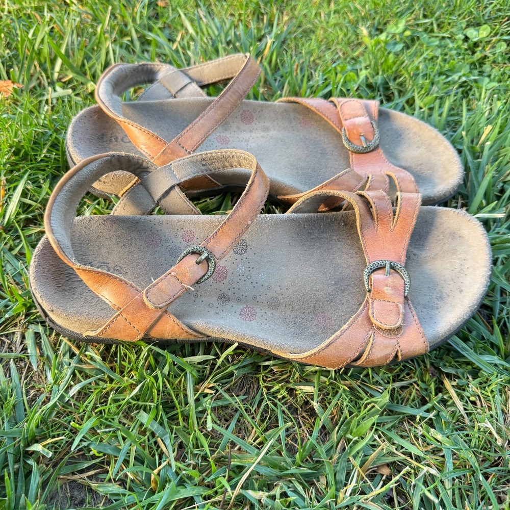 Taos Jackpot Sandals Womens US 10 Brown Leather Open Toe Ankle Strap Slingback